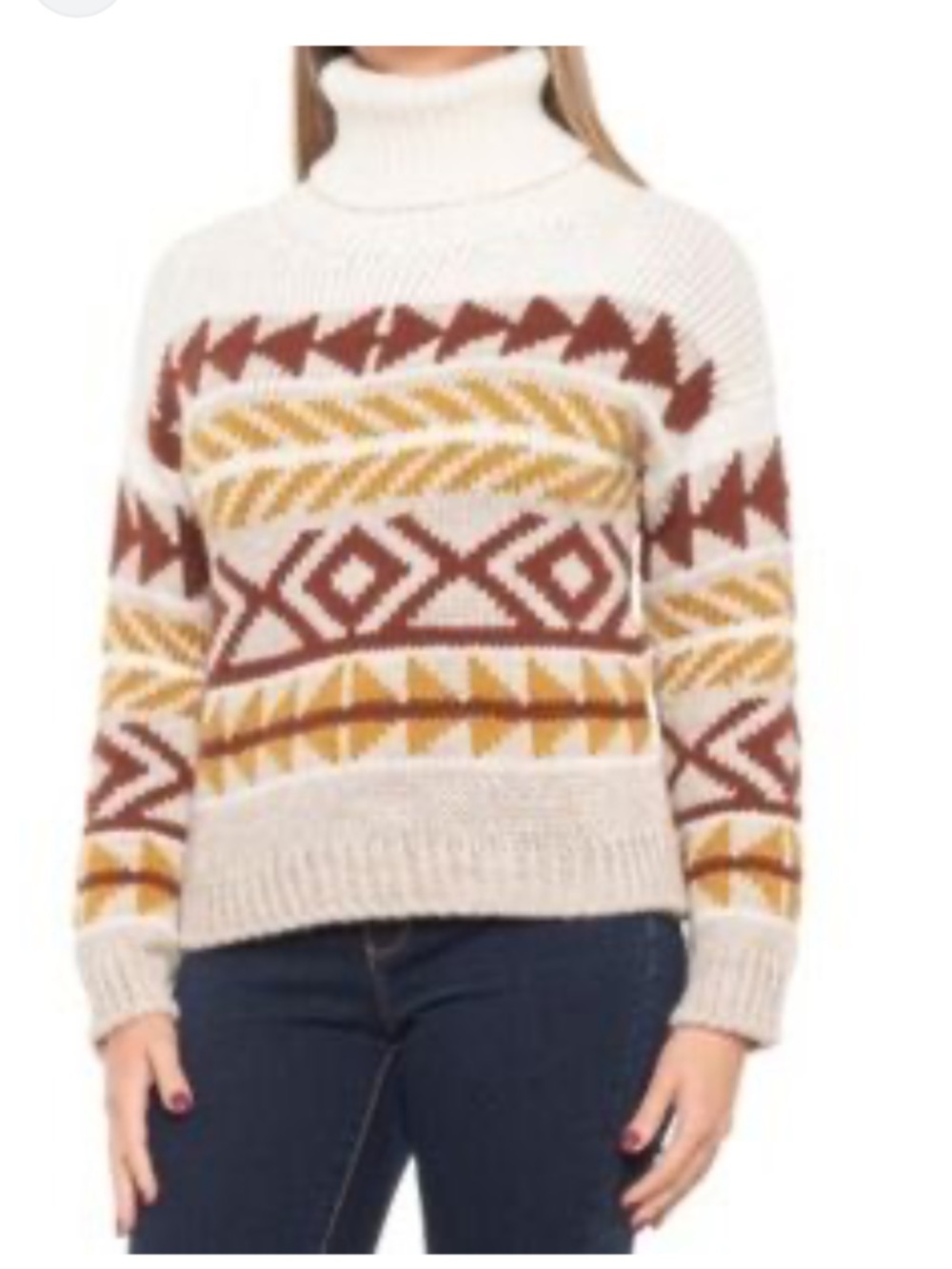 Elsa Manda S AnthropologyTurtleneck Fair Isle Sweater - Cream with Rust & Mustar